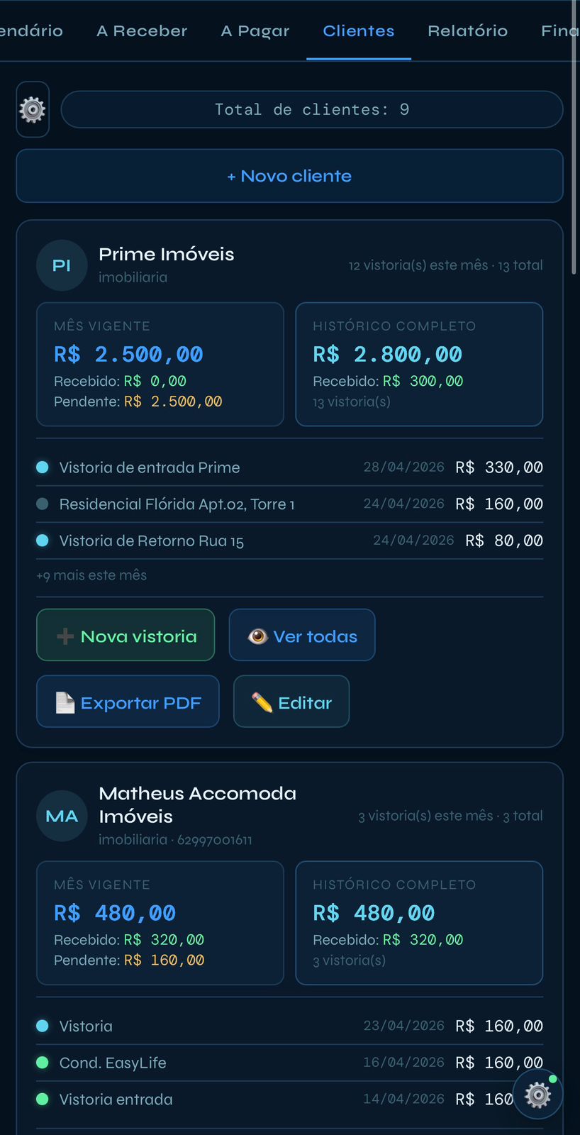 Histórico de clientes